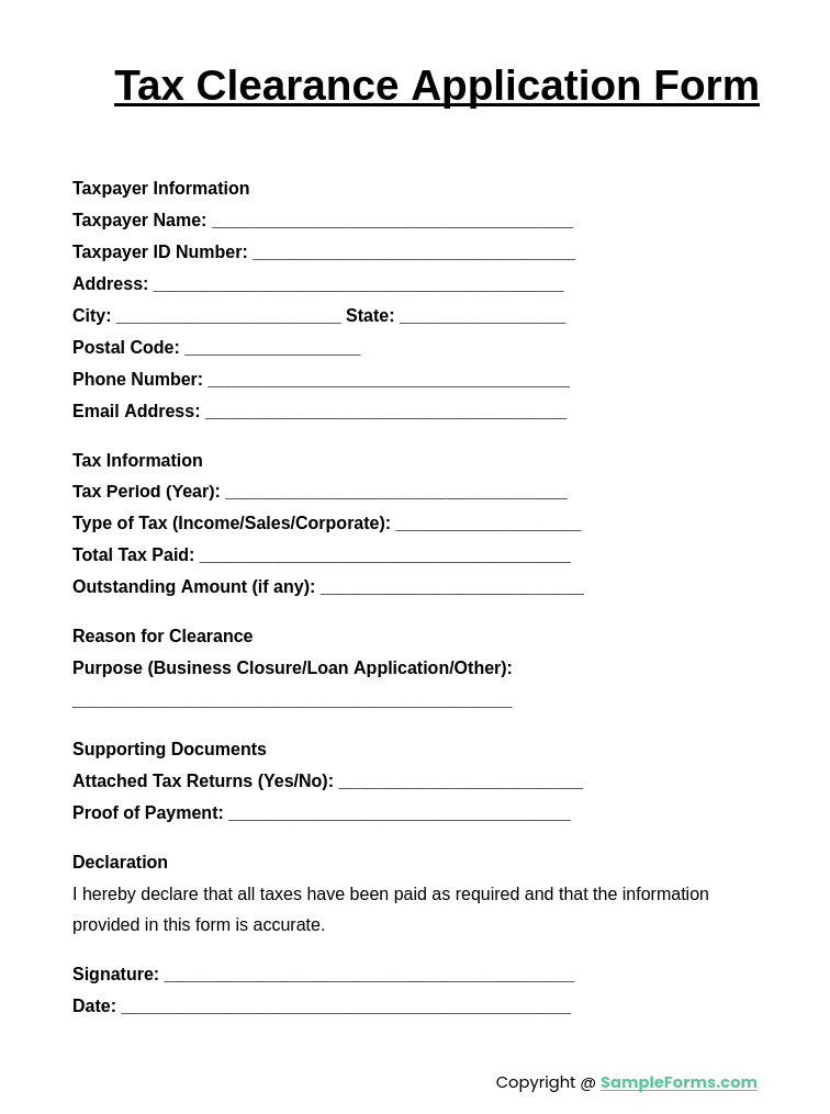 tax clearance application form