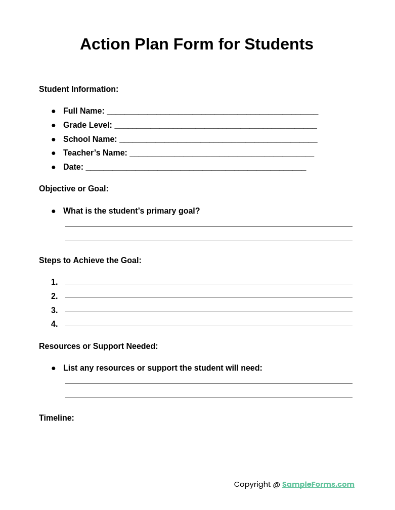 action plan form for students