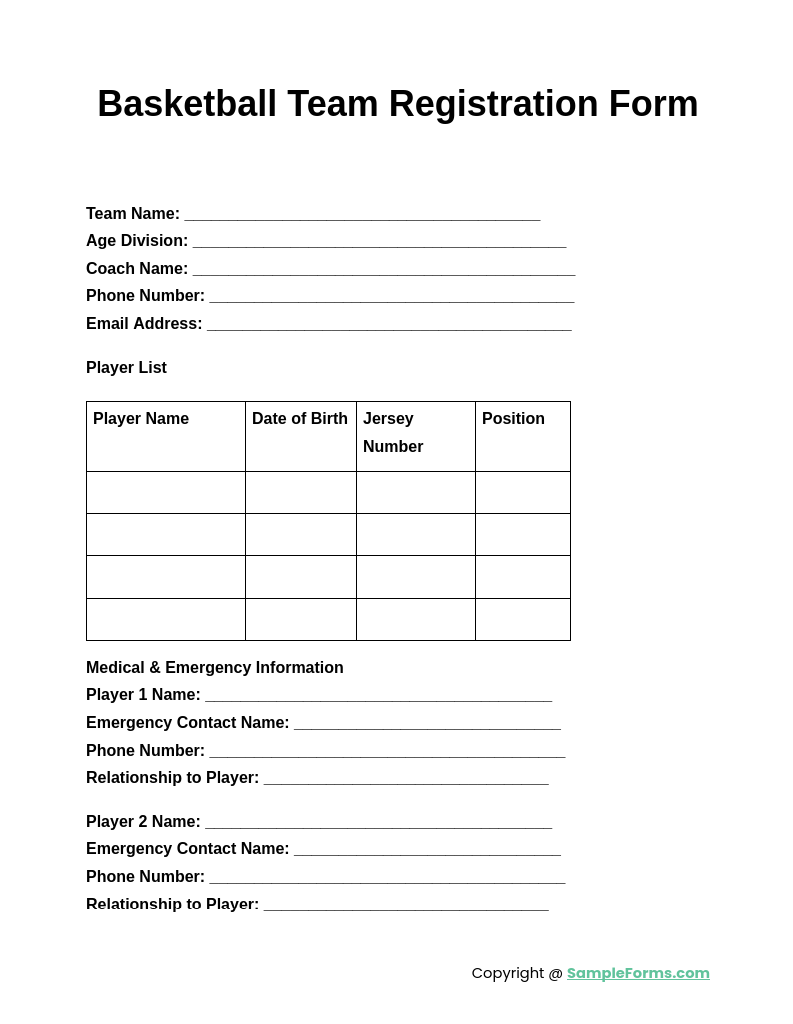 basketball team registration form