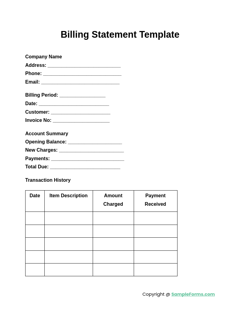 billing statement template