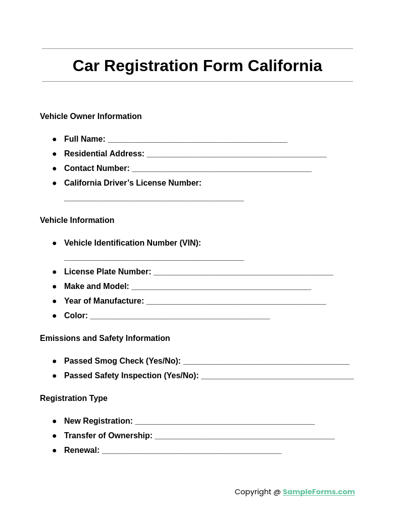 car registration form california