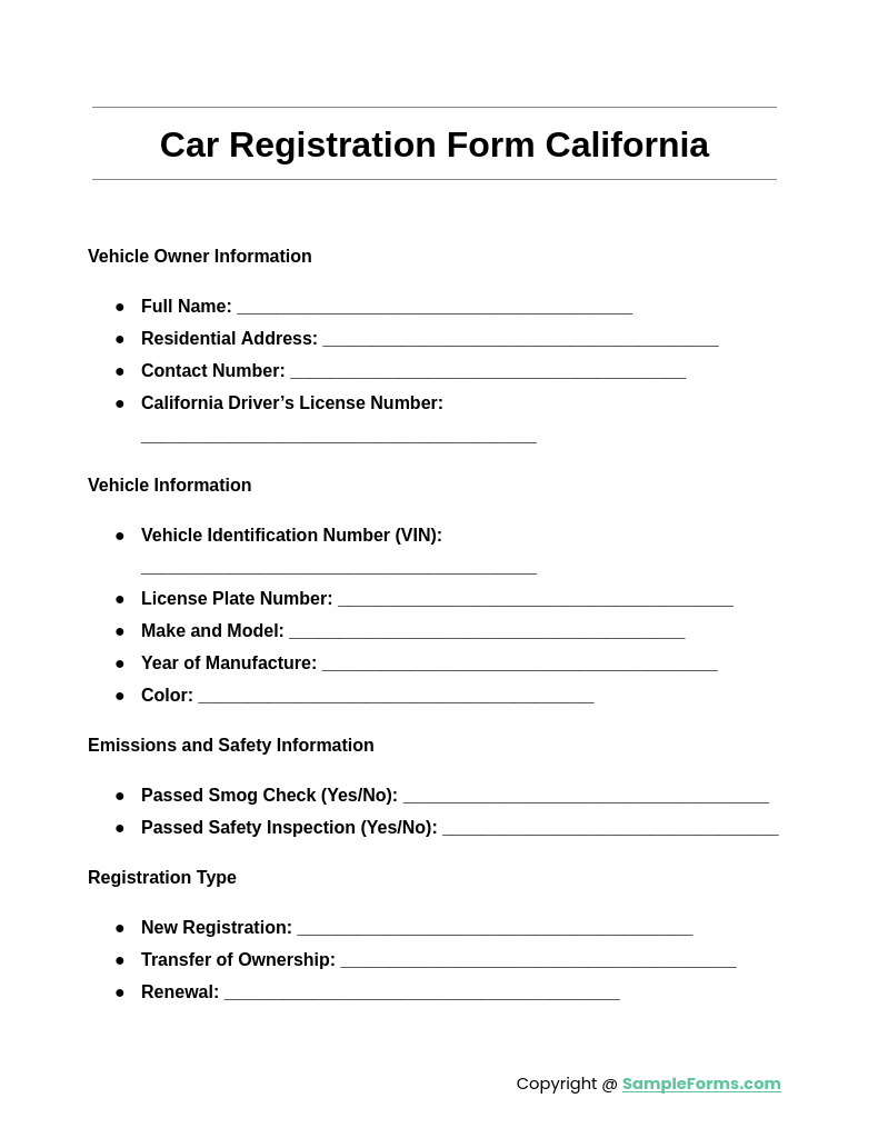 FREE 14+ Car Registration Form Samples, PDF, MS Word, Google Docs