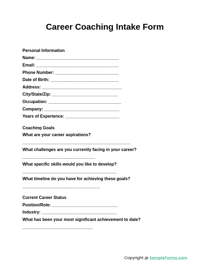 career coaching intake form