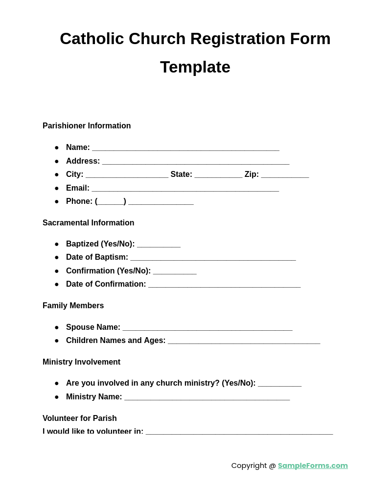 catholic church registration form template