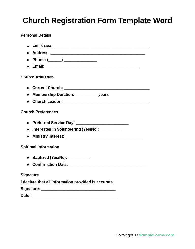 church registration form template word