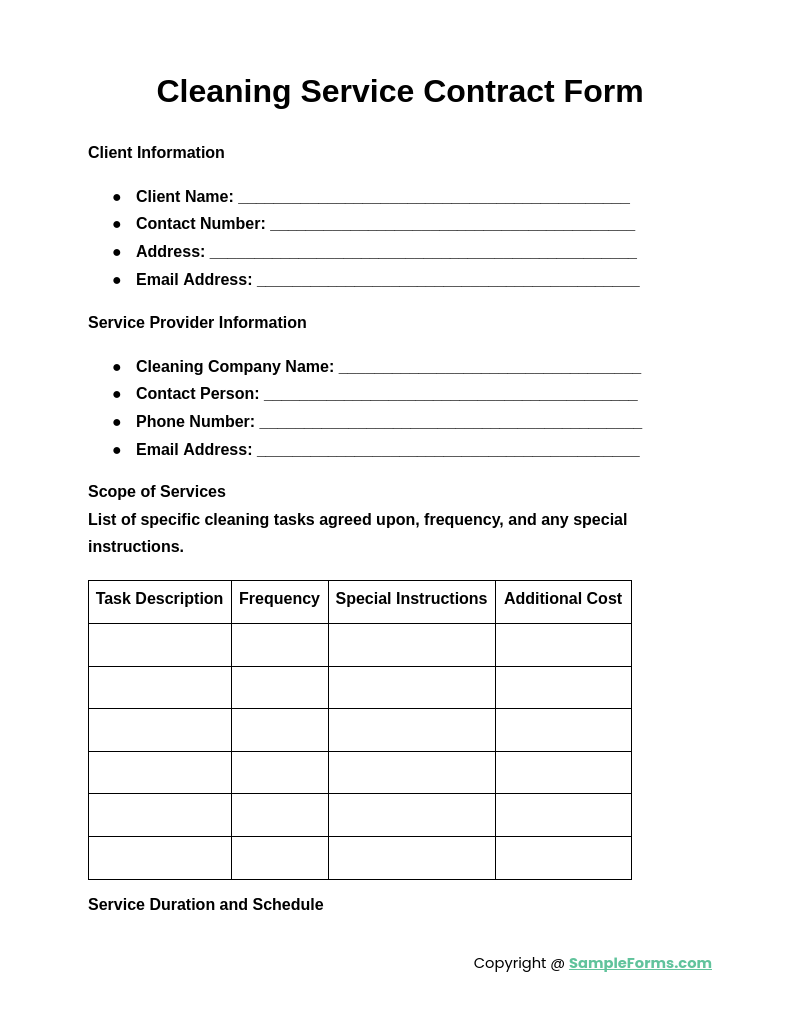 cleaning service contract form