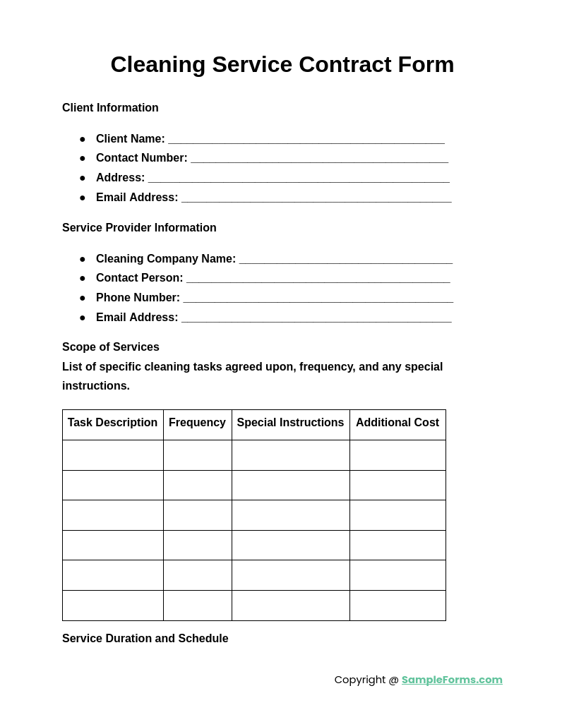 FREE 11+ Cleaning Contract Form Samples, PDF, MS Word, Google Docs