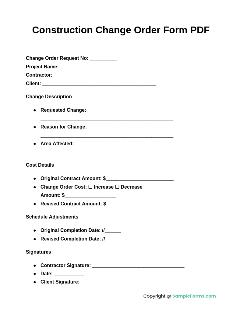 construction change order form pdf