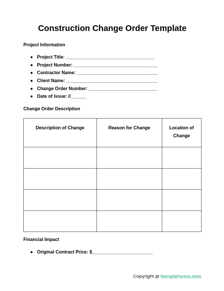 construction change order template