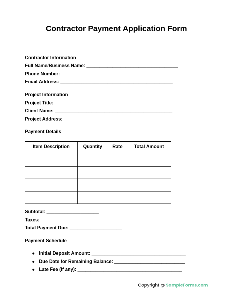 contractor payment application form