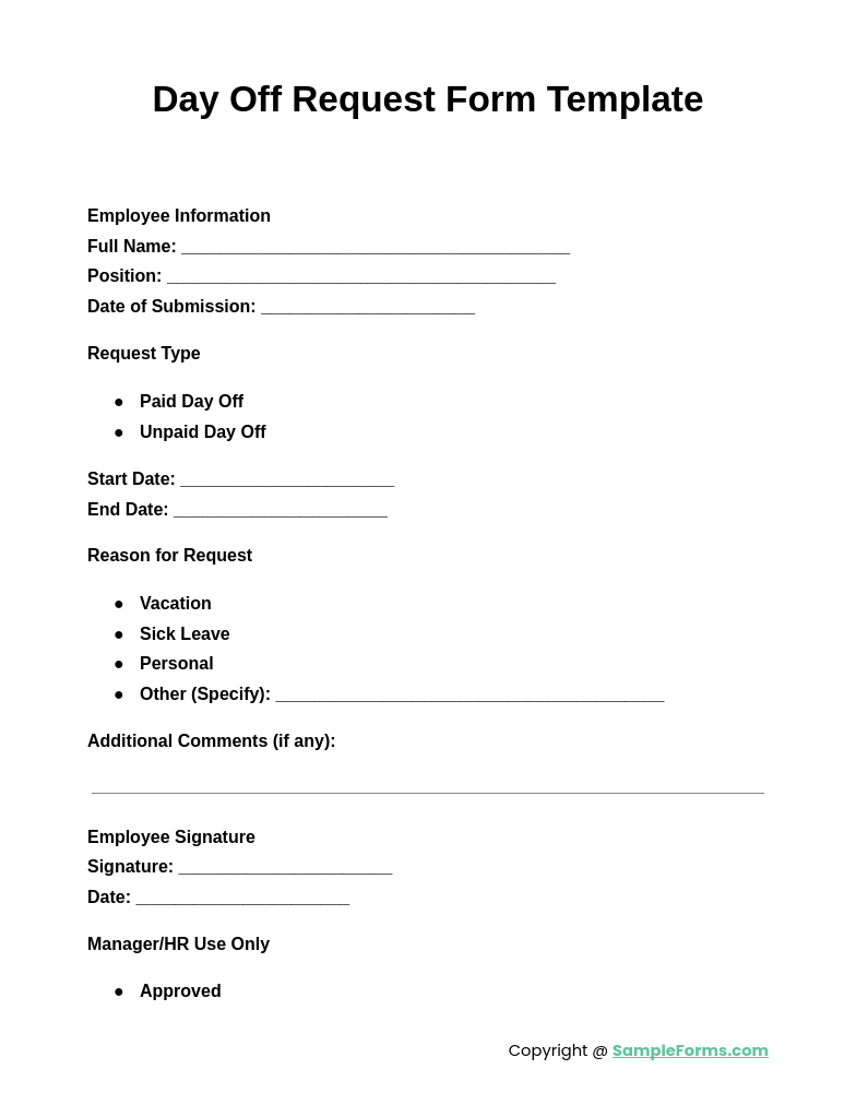 day off request form template