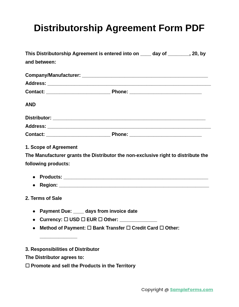 distributorship agreement form pdf