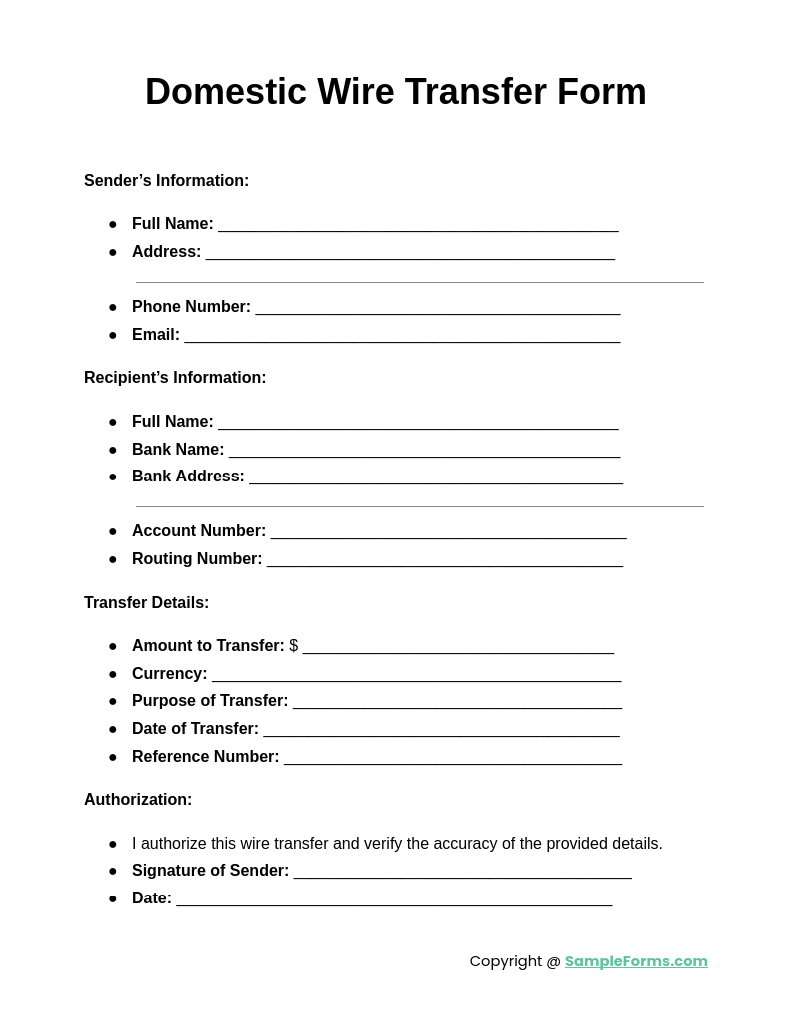 domestic wire transfer form