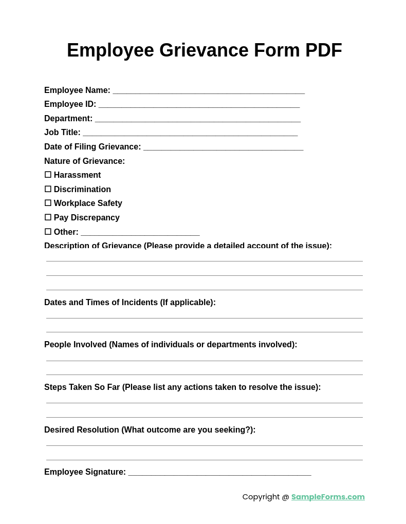 employee grievance form pdf