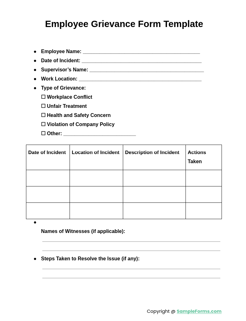 employee grievance form template