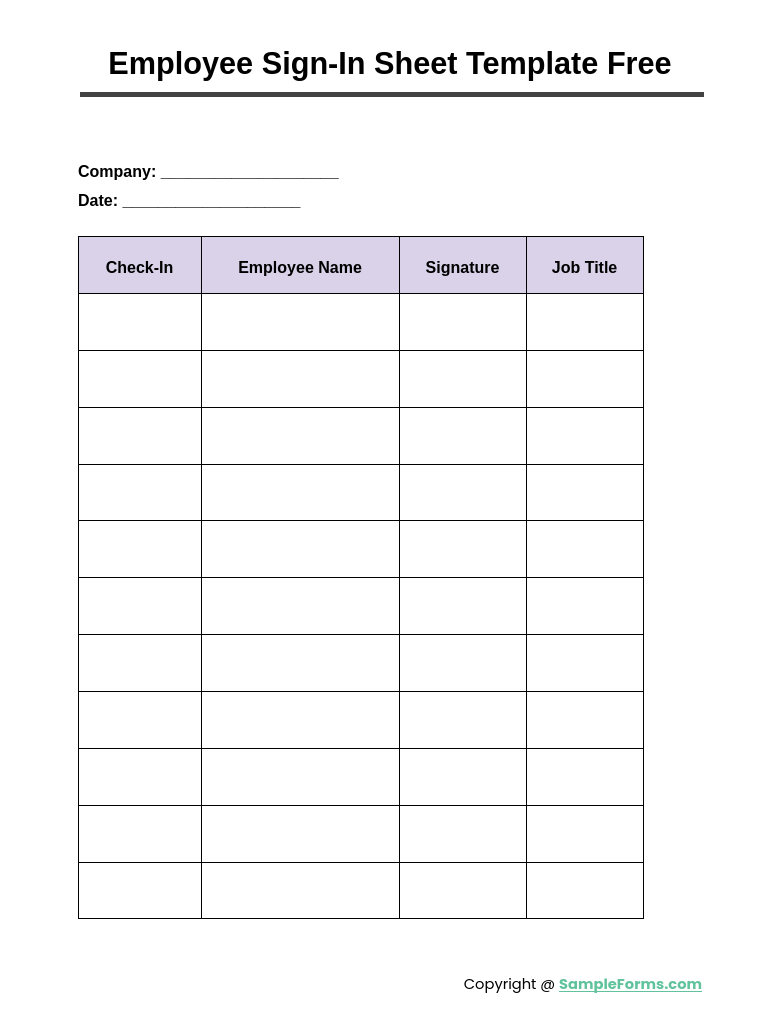 employee sign in sheet template free