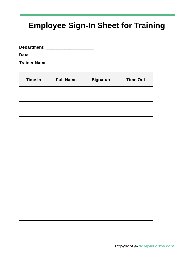 employee sign in sheet for training