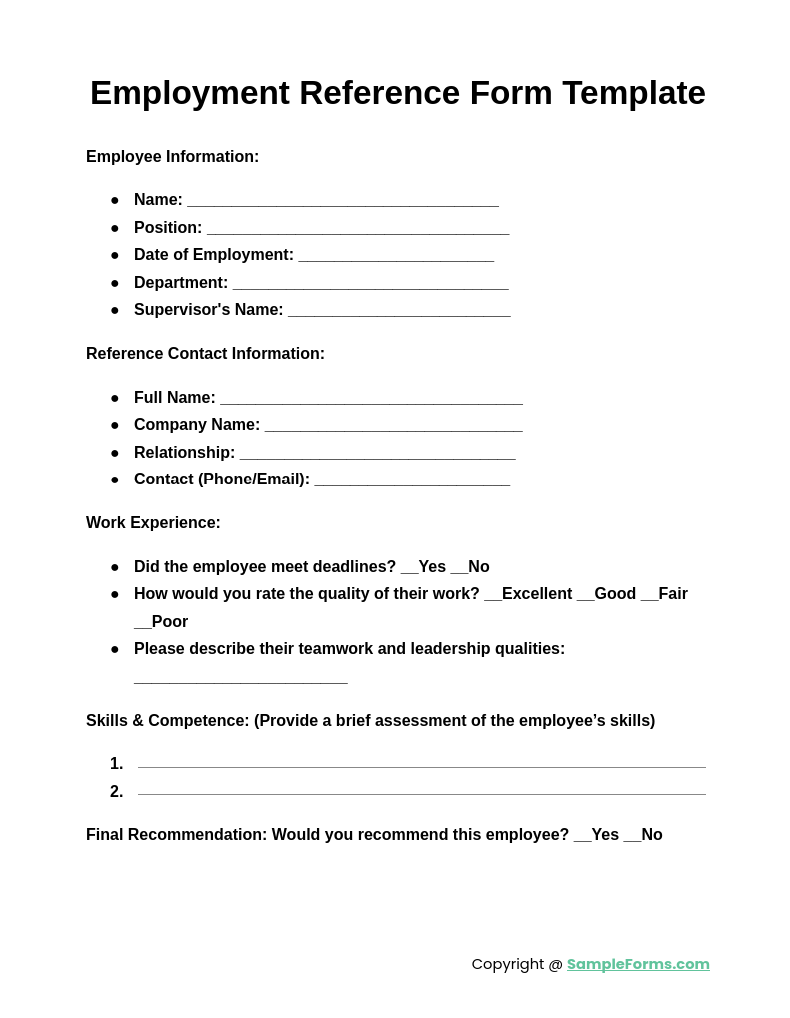 employment reference form template