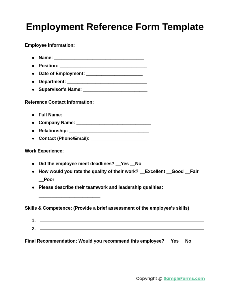 FREE 10+ Employment Reference Form Samples, PDF, MS Word, Google Docs