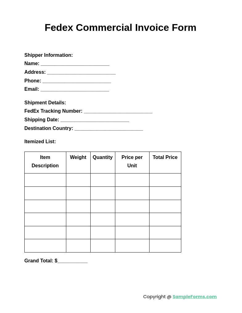 fedex commercial invoice form