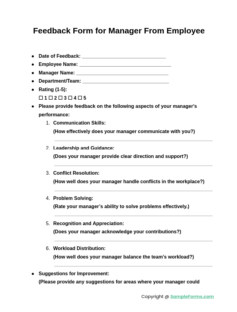 feedback form for manager from employee