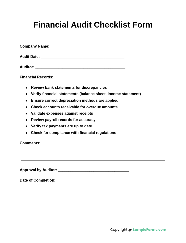 financial audit checklist form