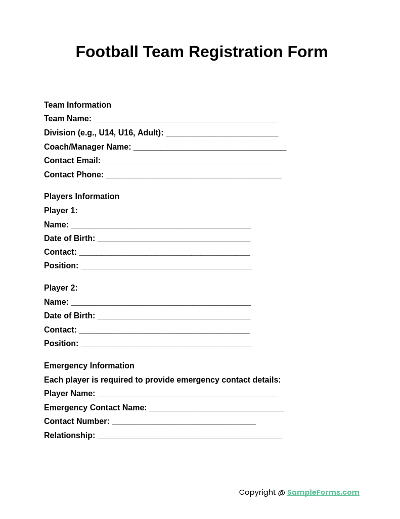 football team registration form