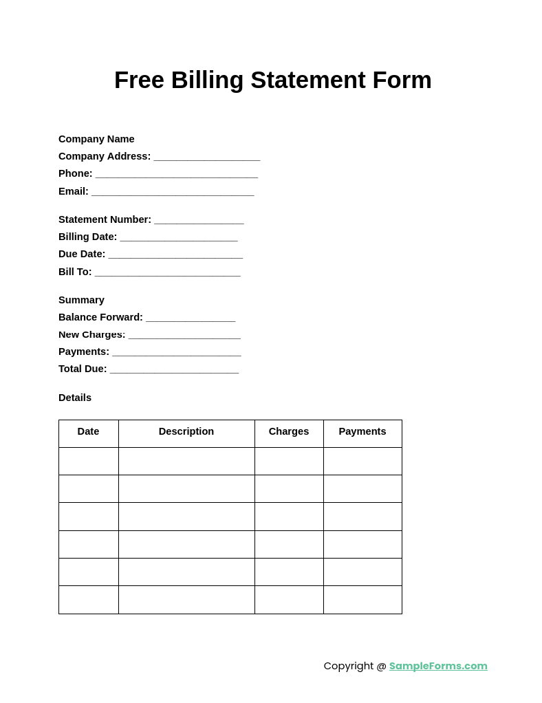 free billing statement form