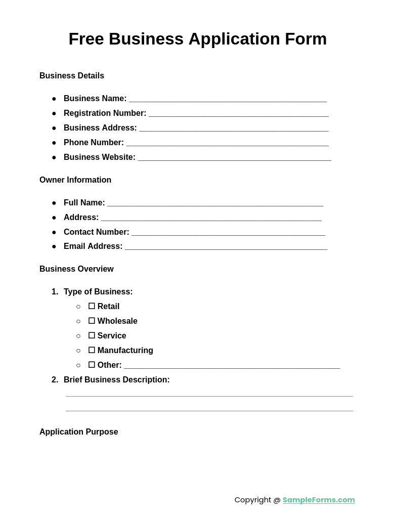 free business application form