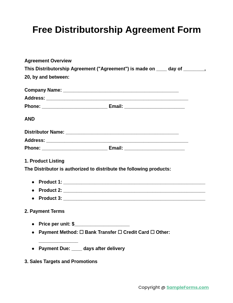 free distributorship agreement form