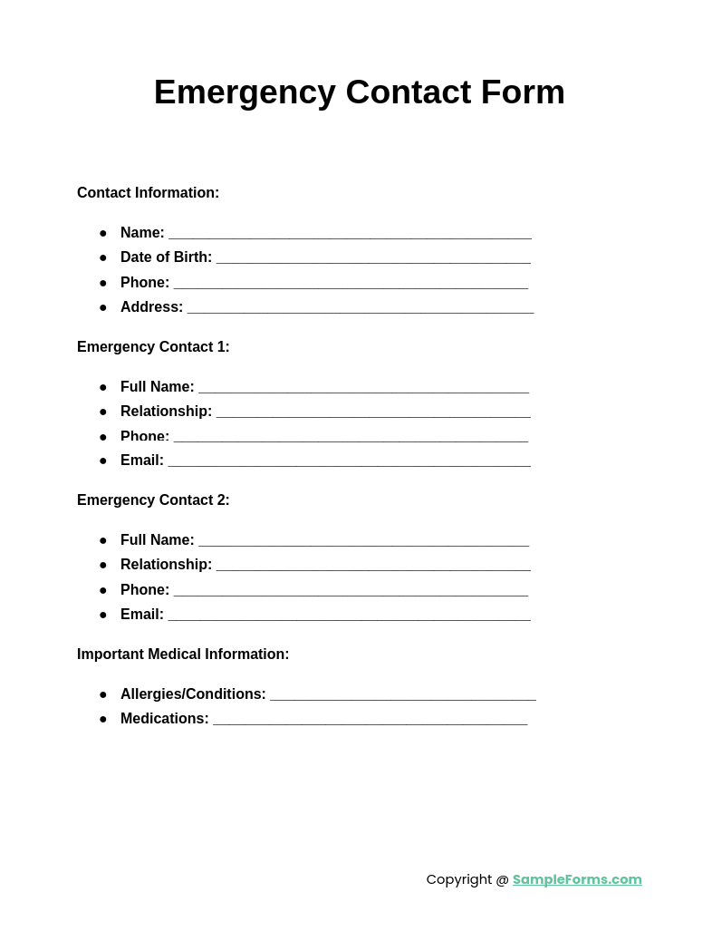 free emergency contact form