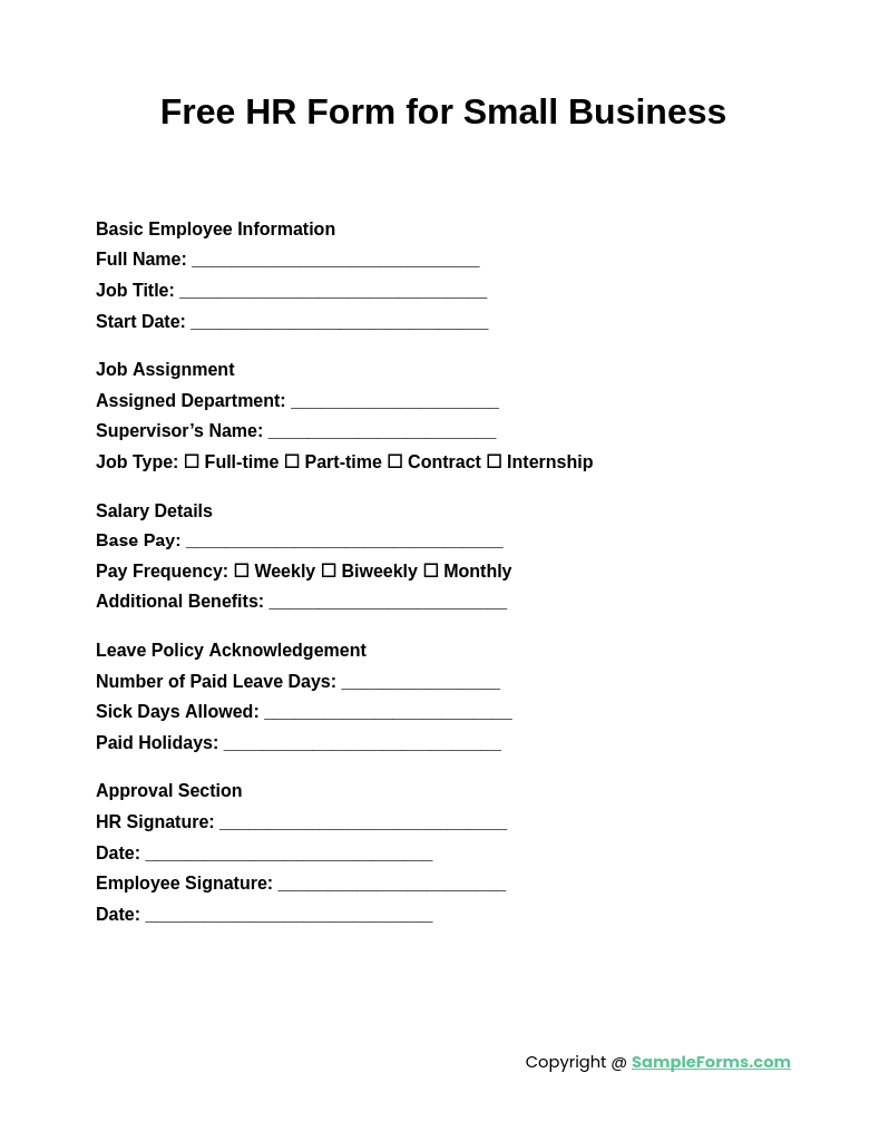 free hr form for small business