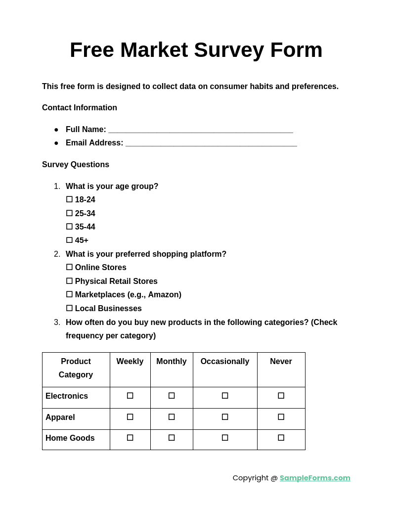 free market survey forms