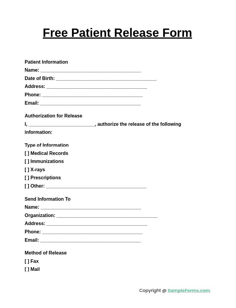 free patient release form