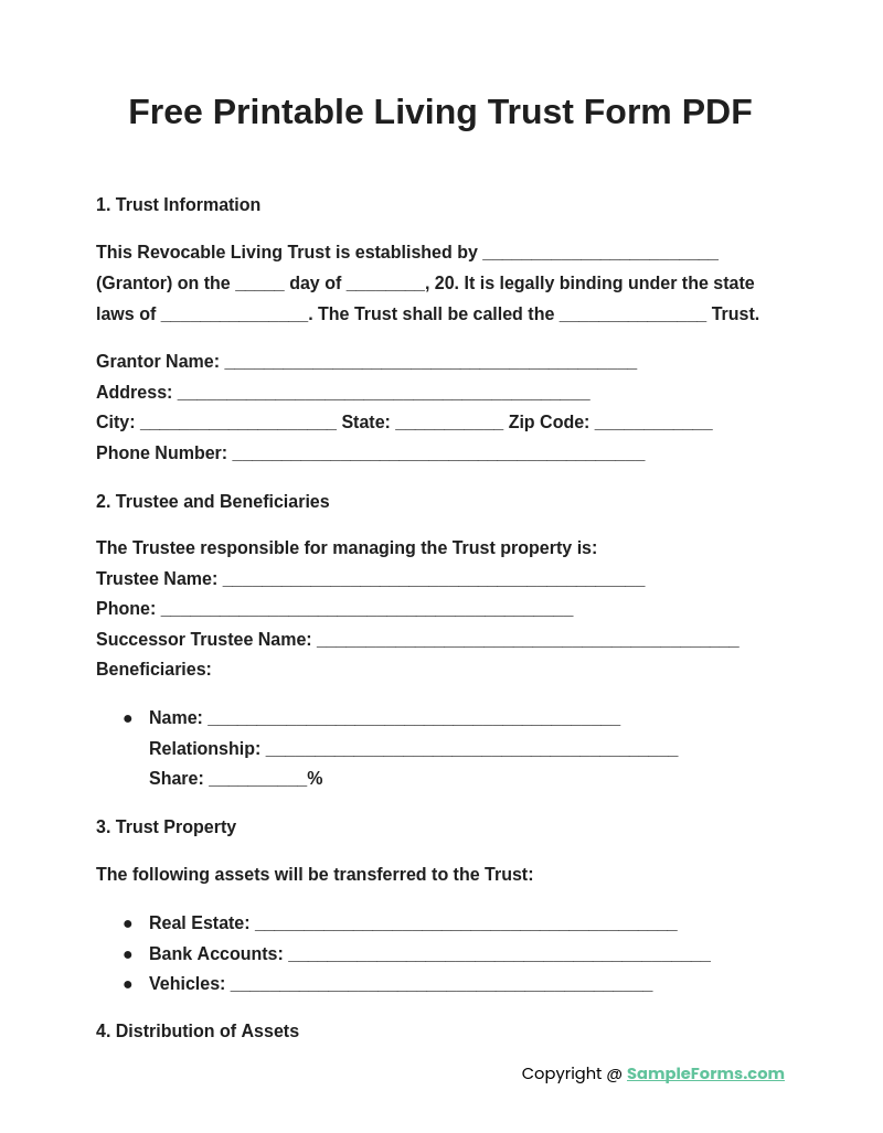 free printable living trust form pdf