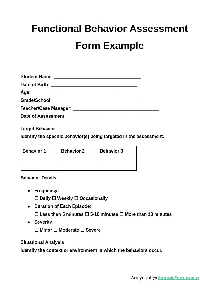 functional behavior assessment form example