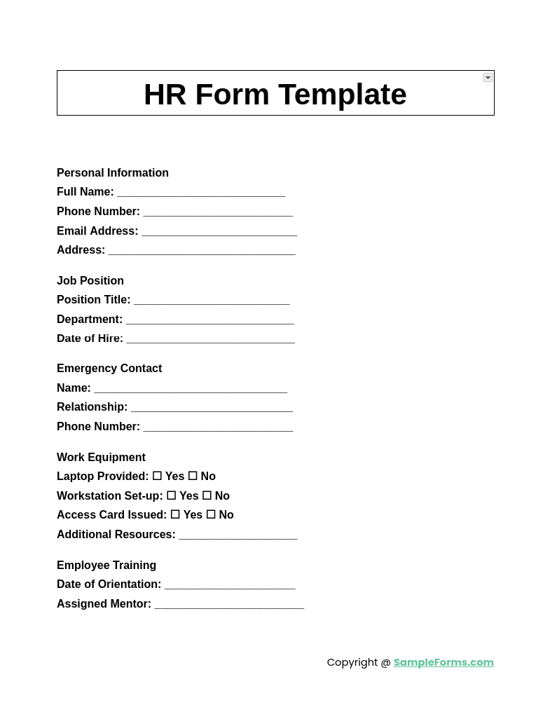 hr form template