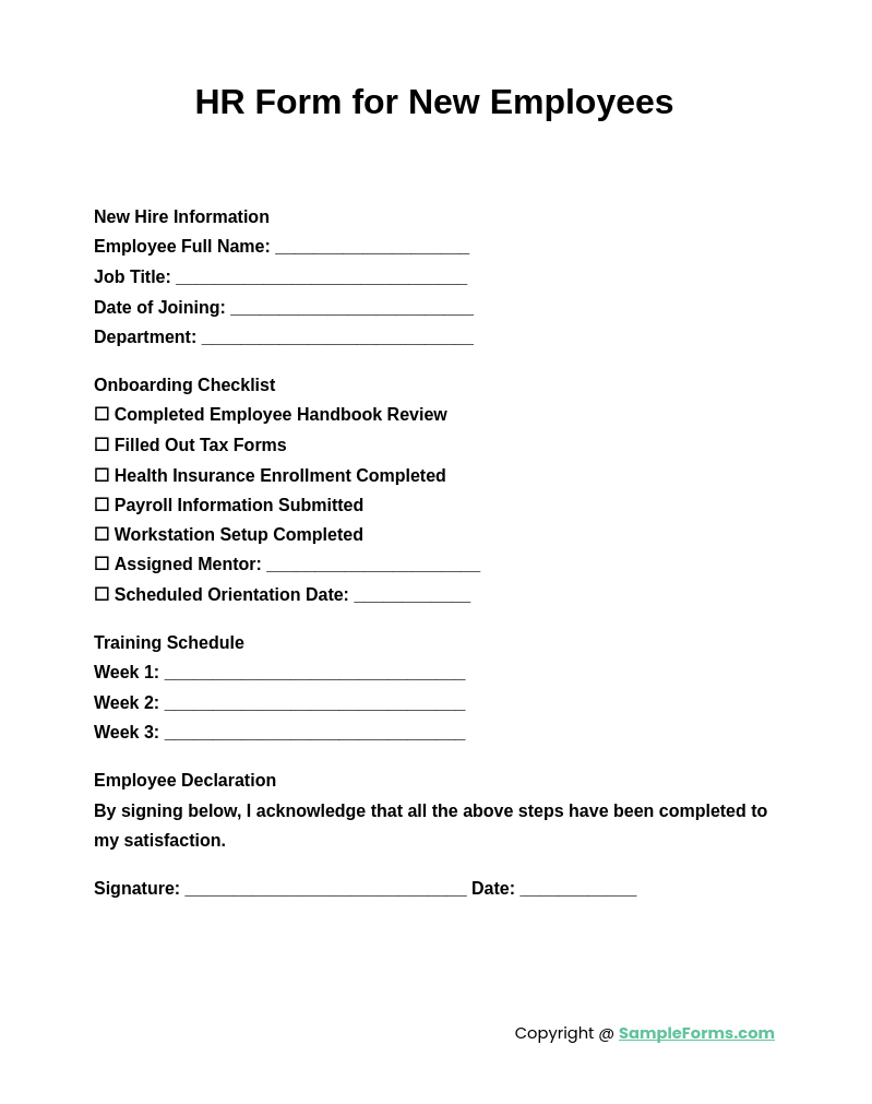 hr form for new employees