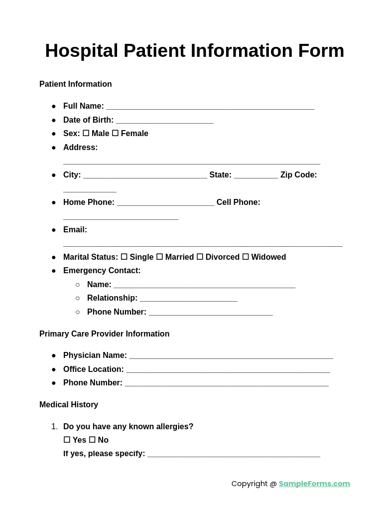 hospital patient information form