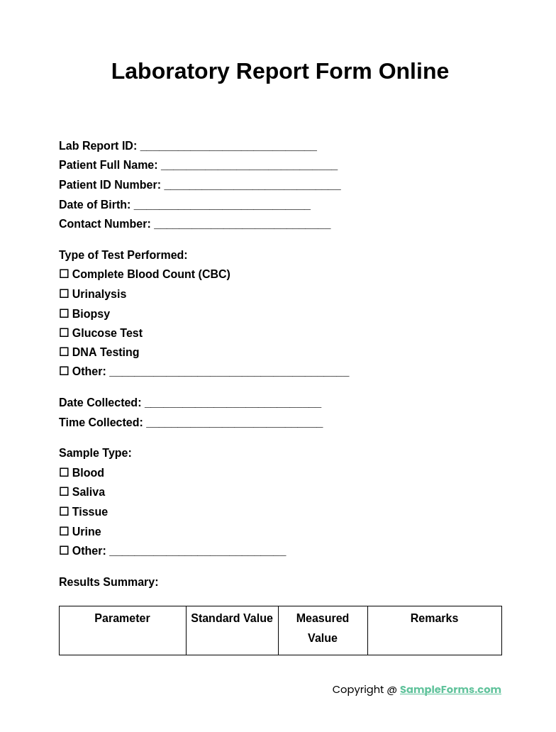 laboratory report form online