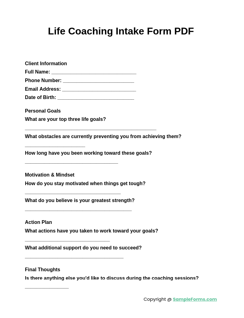 life coaching intake form pdf