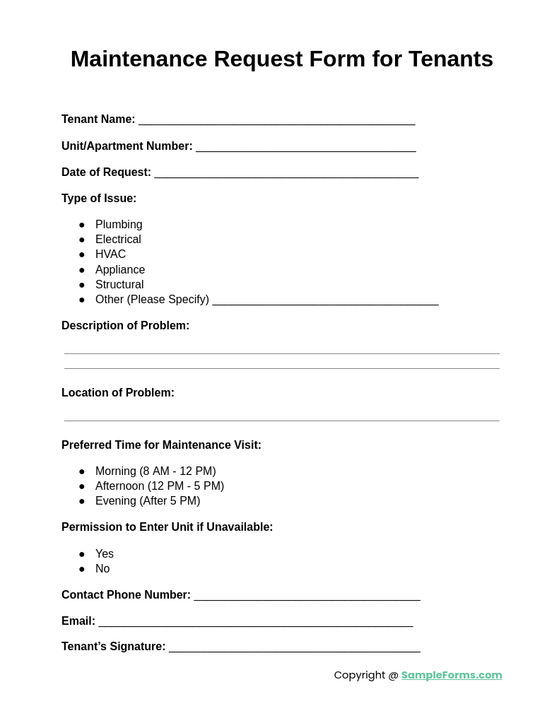 maintenance request form for tenants