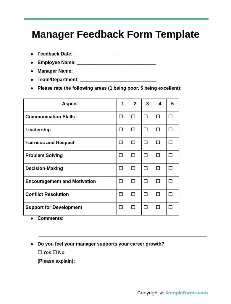 manager feedback form template