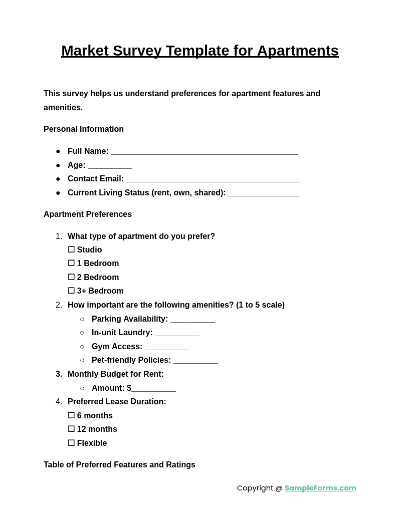 market survey template for apartment