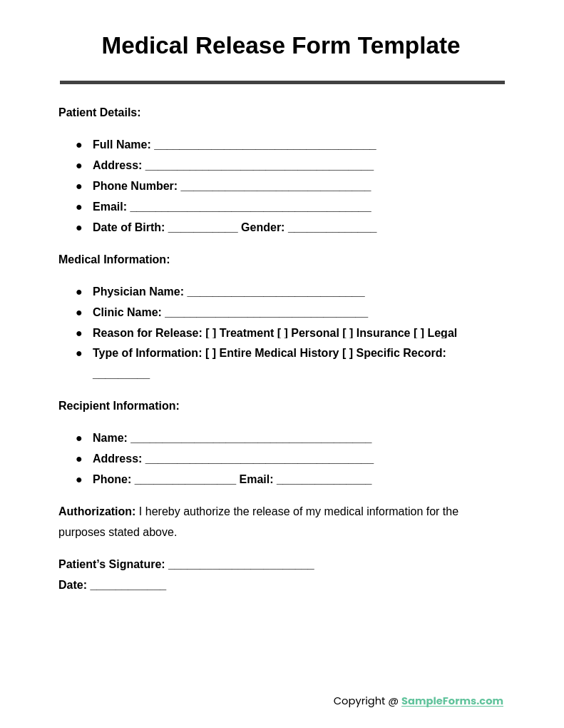 medical release form template