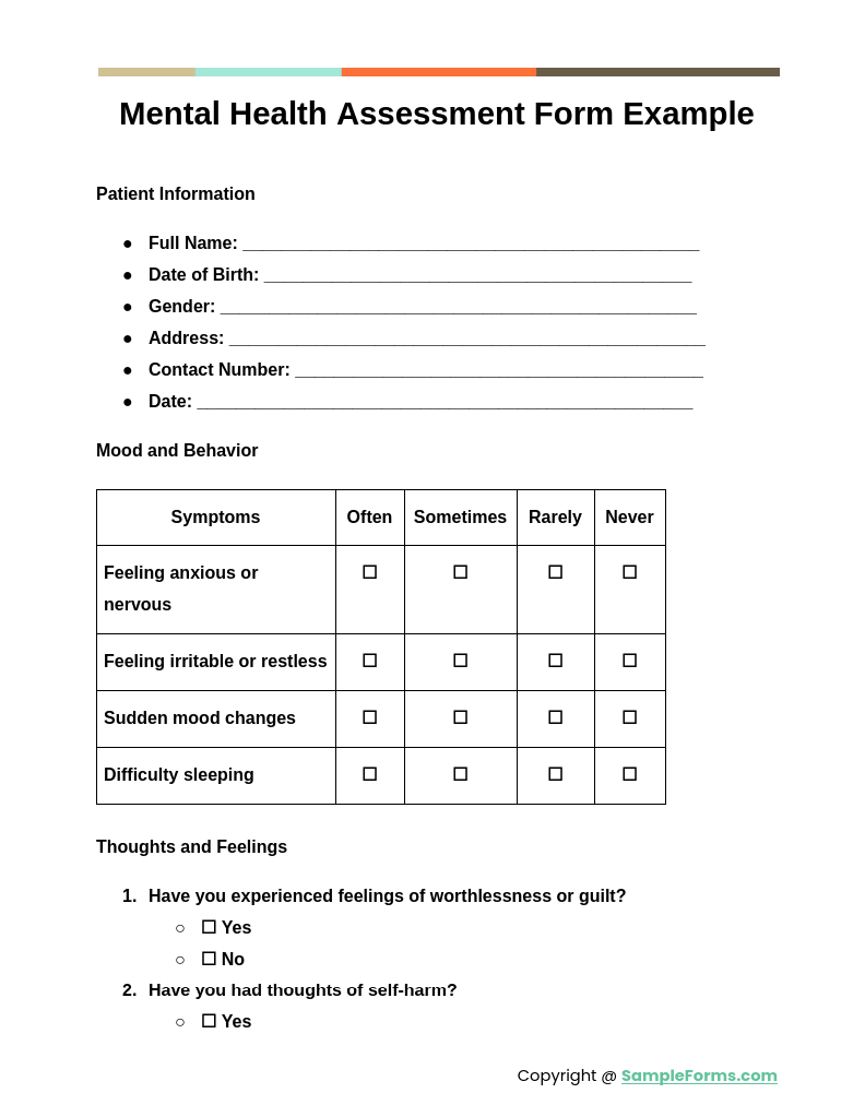 mental health assessment form example