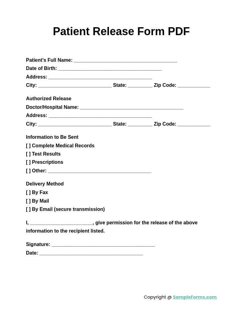 patient release form pdf