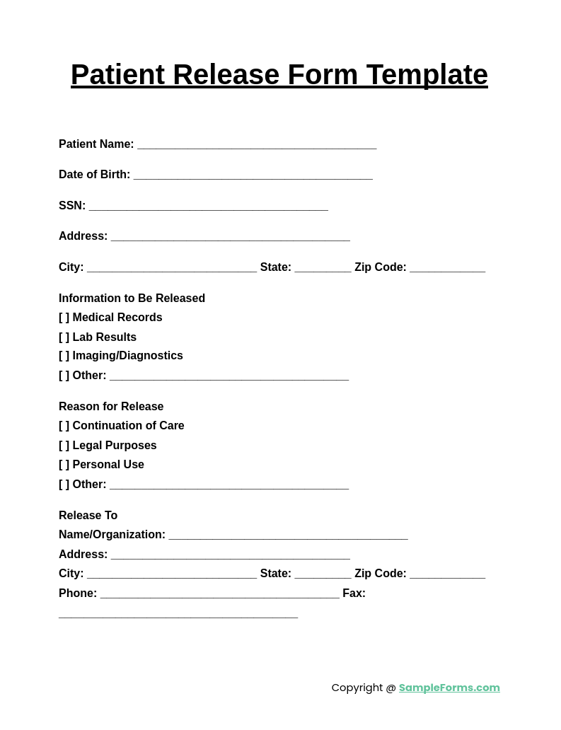 patient release form template