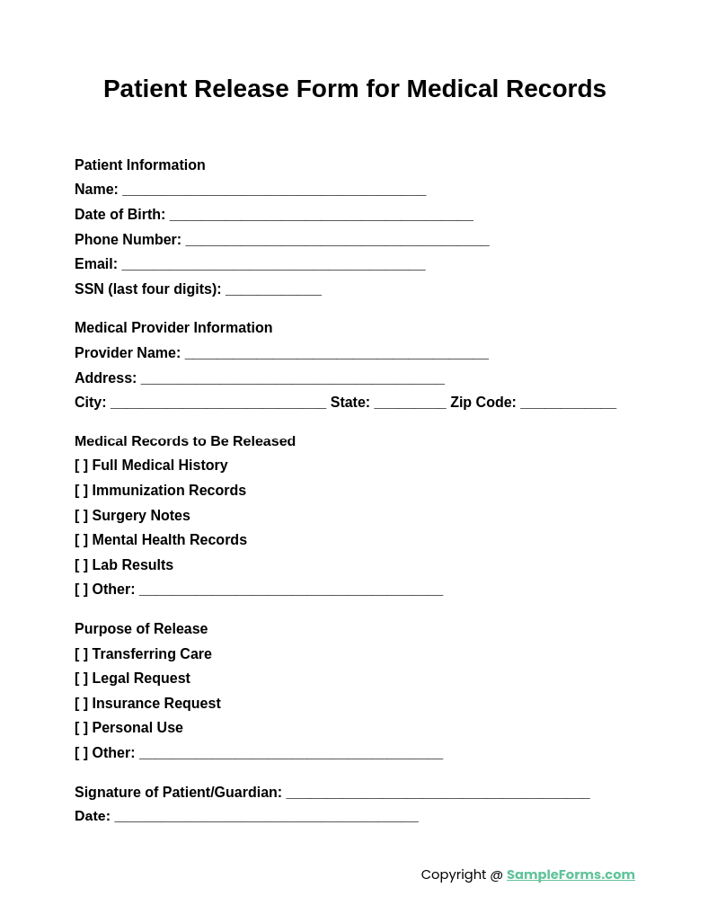 patient release form for medical records