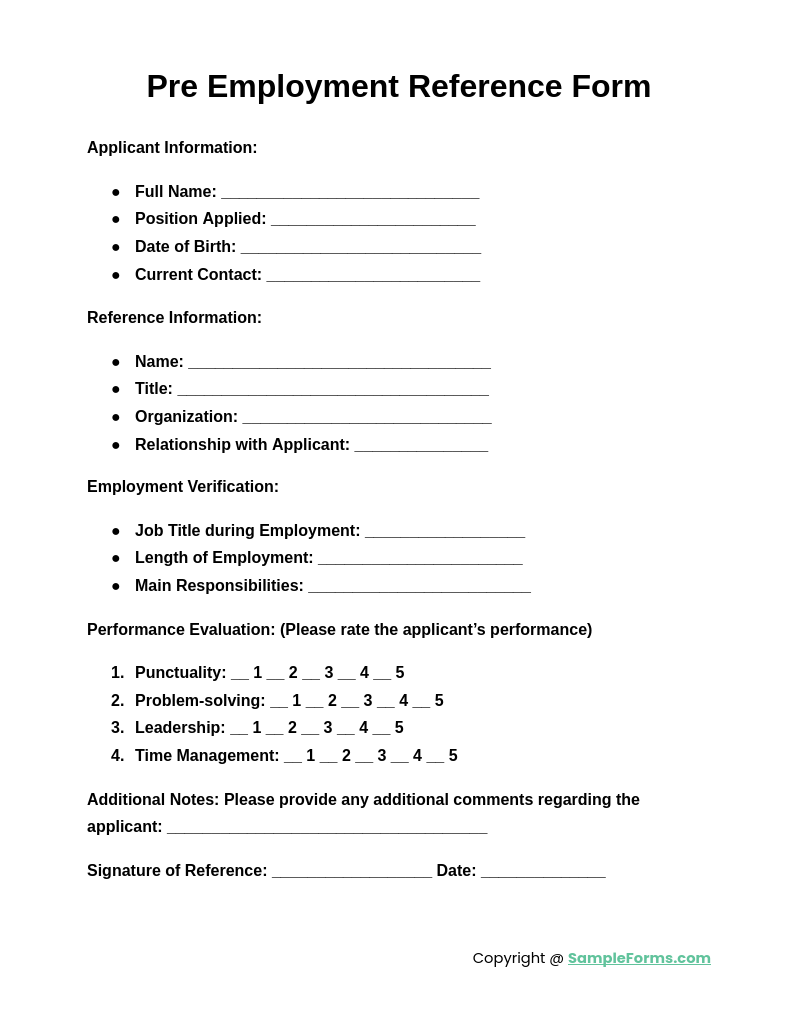 pre employment reference form